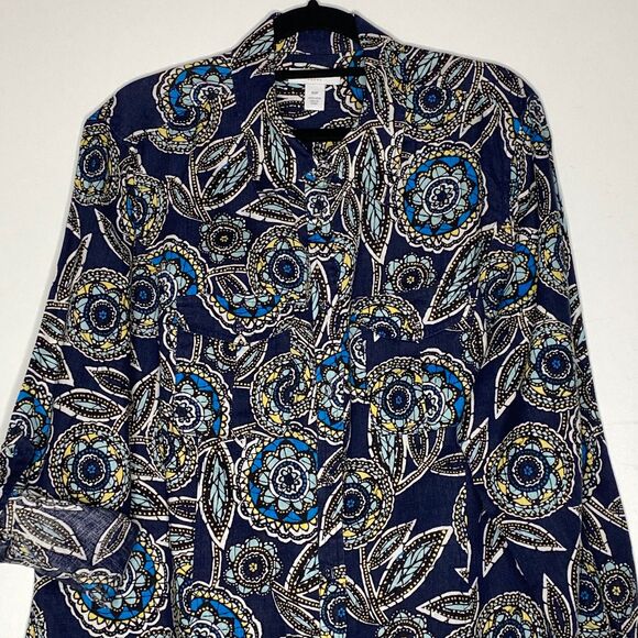 Charter Club Linen Geometric Roll Tab Button Down Shirt Women's Size 16W - Picture 5 of 8